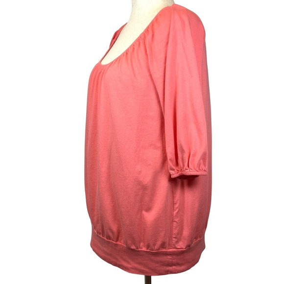 Lane Bryant Peasant Top Plus Size 18 20W Relaxed Fit Coral Pink 3/4 Sleeve Modal - Picture 3 of 6